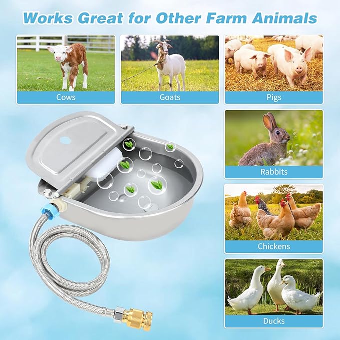 FHTONGE 304 Stainless Steel Automatic Water Dispenser with Drainage for Outdoor Big Dog, Large Auto Fill Dog Waterer Float Valves for Livestock Poultry Horse Cow Goat Pig Chicken Duck Rabbit Drinking-PurrikoPets