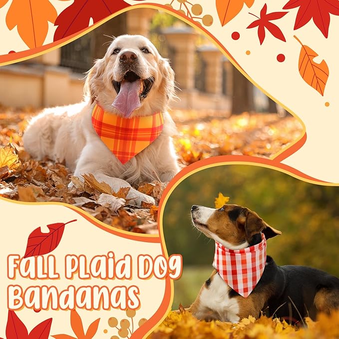 Abbylike 50 Pcs Fall Plaid Dog Bandanas Bulk Autumn Bandanas for Dogs Triangle Kerchief Bibs Scarf for Small Medium Large Pets Thanksgiving Costume Accessories, 25 Styles (31.5 x 21.7 x 21.7 Inch)-PurrikoPets