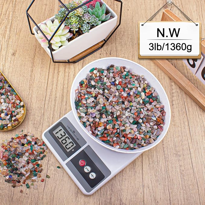 3 Lb Crystal Chips Bulk Tumbled Crushed Quartz Stones, 7 Chakra Crystal Quartz Rocks Healing Stones Pebbles for Vases Filler, Aquarium Gravel Rocks, Succulent Plants Decor-PurrikoPets