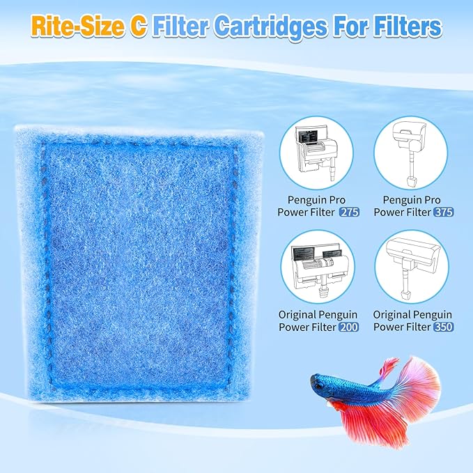 8/16/32 Pack Rite-Size C Filter Cartridges Compatible with MarineLand Penguin PRO Power Filters 275/375 & Original Penguin Power Filters 200/350 - Rite-Size C Replacement Filter Cartridges-PurrikoPets