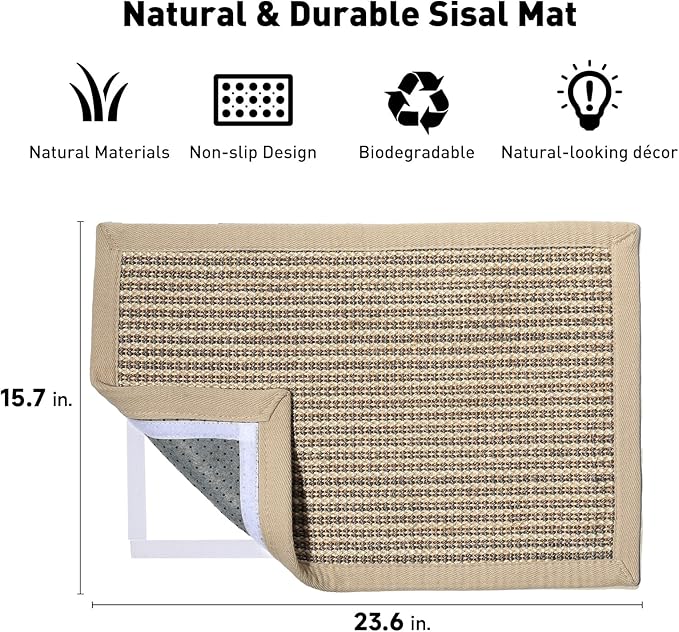 FUKUMARU Cat Scratcher Mat, 23.6 X 15.7 Inch Natural Sisal Cat Scratch Mats, Horizontal Cat Floor Scratching Pad Rug, Protect Carpets and Sofas (Cream - Thicken)-PurrikoPets