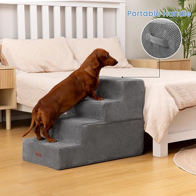 Dog Stairs for Bed 18.5" H, 4-Step Dog Steps for Small Dogs and Cats, Indoor Non-Slip Balanced Pet Stairs are Suitable for Puppy, Older Cat,Gery-PurrikoPets