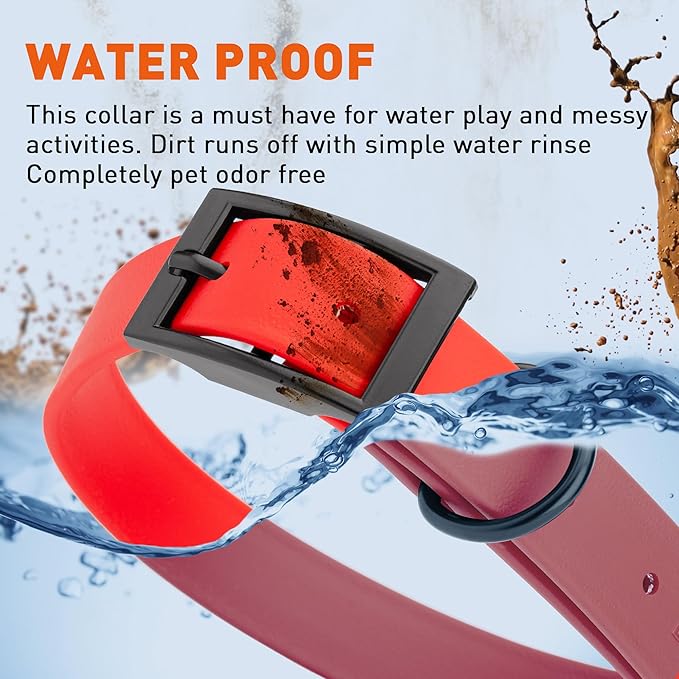 Dogline Biothane Waterproof Dog Collar Strong Coated Nylon Webbing with Black Hardware Odor- Proof for Easy Care Easy to Clean High Performance Fits Small Medium or Large Dogs, Cherry Red-PurrikoPets