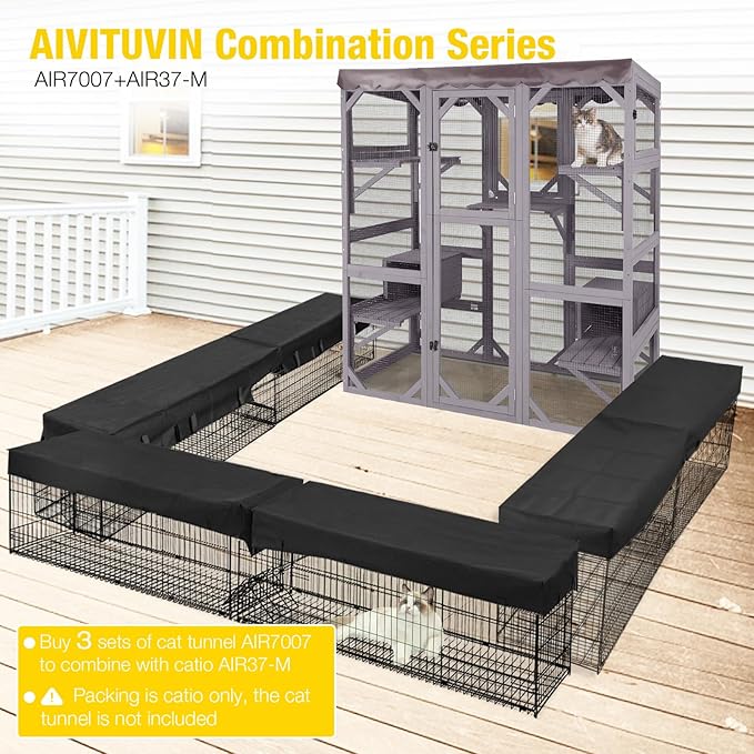 Aivituvin Catio Outdoor Cat Enclosure Large Cat House for Mulitiple Cats Walk in Kitty Cage with Tarp Roof 70"-PurrikoPets