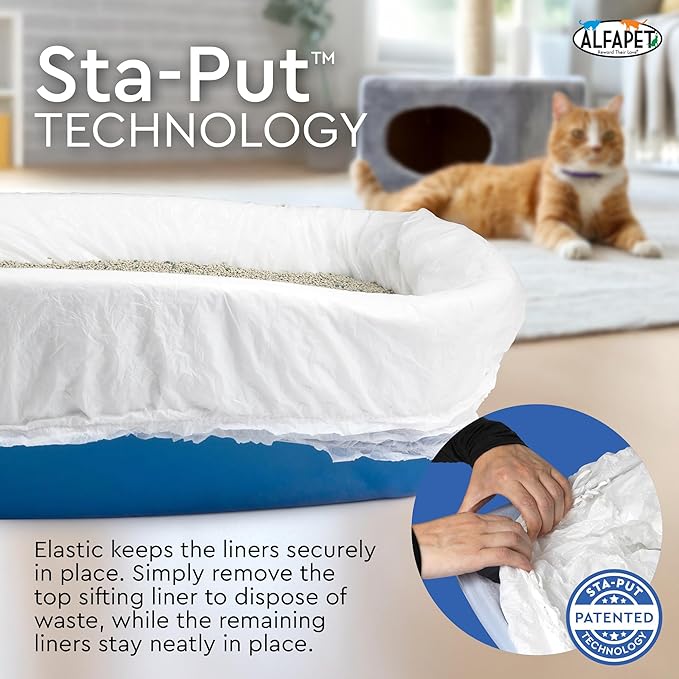 Alfapet Sifting Cat Litter Box Liners - Jumbo 15 Count, Pack of 5 - Tear-Resistant Cat Litter Bags, Waterproof Kitty Litter Liners, Fits Litterbox Pan Sizes X-Large, X-Giant, 37" x 18" 30 lb Capacity-PurrikoPets