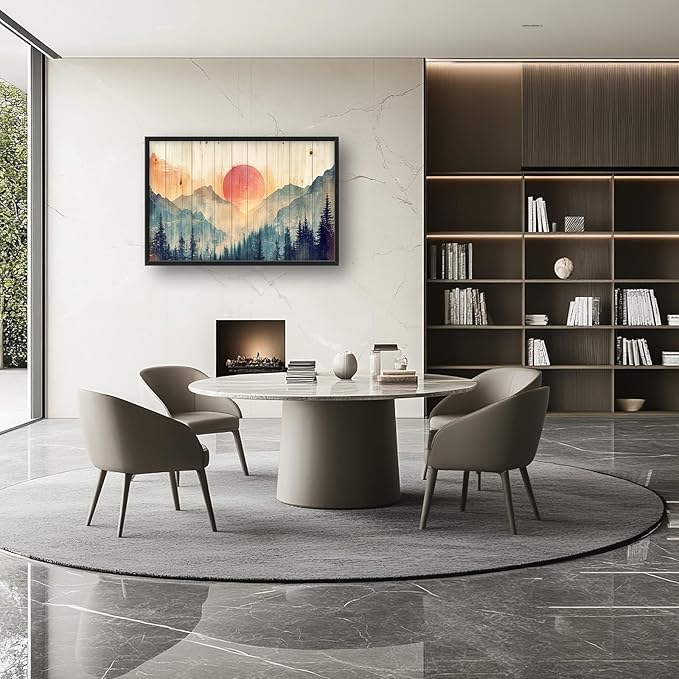 Framed Large Cabin Mountain Wall Art for Living Room, Oversized Rustic Forest Wall Decor, Rustic Nature Landscape Canvas Painting Sunset Pictures Home Decoration for Bedroom Office 36"x24"-PurrikoPets