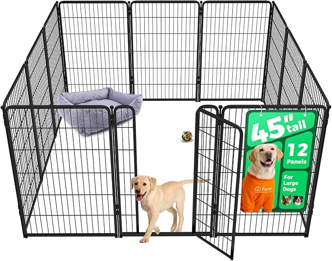 FXW Homeplus Unleashed Indoor Dog Playpen - Stress-Free and Safe Play, Heavy Duty 45 Inch 12 Wire Panels Dog Pen for Large Dogs, Black│Patented-PurrikoPets
