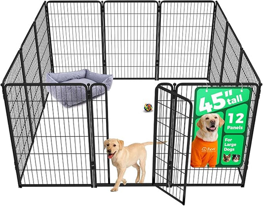 FXW Homeplus Unleashed Indoor Dog Playpen - Stress-Free and Safe Play, Heavy Duty 45 Inch 12 Wire Panels Dog Pen for Large Dogs, Black│Patented-PurrikoPets
