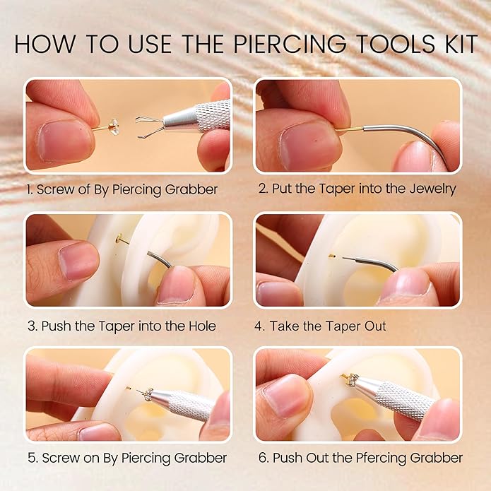 Piercing Taper Ball Grabber Tool for Changing Jewelry - 14G 16G 18G 20G Stainless Steel Flat Back Earrings Applicator Tool Threadless Insertion Pin Thread Body Piercing Kit for Ear Nose Lip