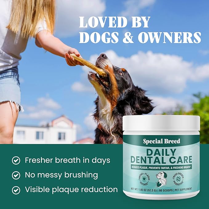Dog Teeth Cleaning Powder – Natural Dog Dental Powder for Tartar Control, Fresh Breath & Gum Health – Daily Plaque Remover with Zeolite, Brown Algae, Probiotics & Rosemary – 90 Scoops-PurrikoPets