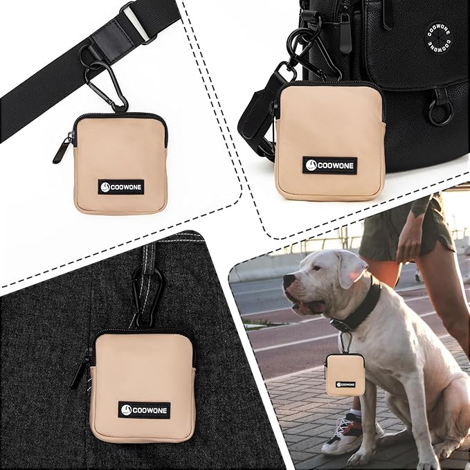 Dog Treat Pouch 2 PCS, Waterproof Small Dog Treat Bag for Leash, Hands Free Puppy Walking Bag with Carabiner, Pet Poop Bag Holder for Pet Puppy Travel or Outdoor Use, Zipper Closure to Avoid Spilling-PurrikoPets