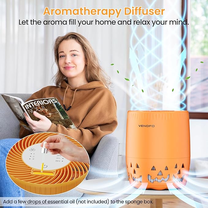 Air Purifiers for Home Bedroom up to 1076ft², True HEPA Air Filters Dust Pets Smoke Hair, 3 Fan Speeds Quiet, Timer Settings, Rechargeable Air Cleaner Office, Bedroom, Pets, Car(Orange)-PurrikoPets