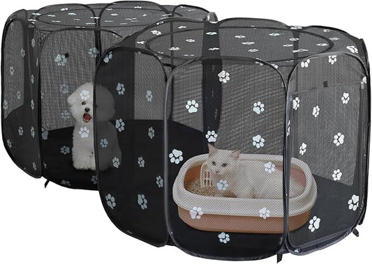 2-in-1 Cat Playpen, Pop Up Dog Pet Playpen for Indoor Outdoor Cats Enclosed, Portable Pet Playpen, Kitten Puppy Foldable Play Pen Cat Dog Tent Crate Cage Kennel(No Divider, Unified Space)-PurrikoPets