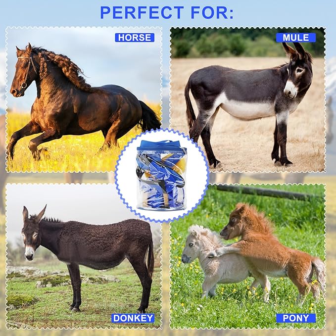 9 Pieces Grooming Kit with Tote Bag - Horse Brush Set, Sweat Scraper, Sponge, Hoof Pick, Curry Comb for Riders and Beginners (Blue)-PurrikoPets