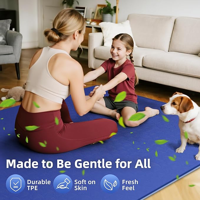 Extra Large Yoga Mat - 72"x35", 72"x48", 78"x57" - Wide TPE Exercise Mat for Home, Stretching, Couples & Family Workouts - 6-12mm Thick, Non-Slip & Waterproof - with Carry Bag and Straps-PurrikoPets