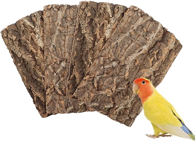 4 Pack Natural Cork Bark Bird Perch Stand, 15.7 × 11.8 inch Parrot Chewing Toys, Birdcage Background Decor Accessories, Bark Toy for Budgie Parakeet Cockatiel Lovebirds Conures Hamster Guinea Pig Rat-PurrikoPets