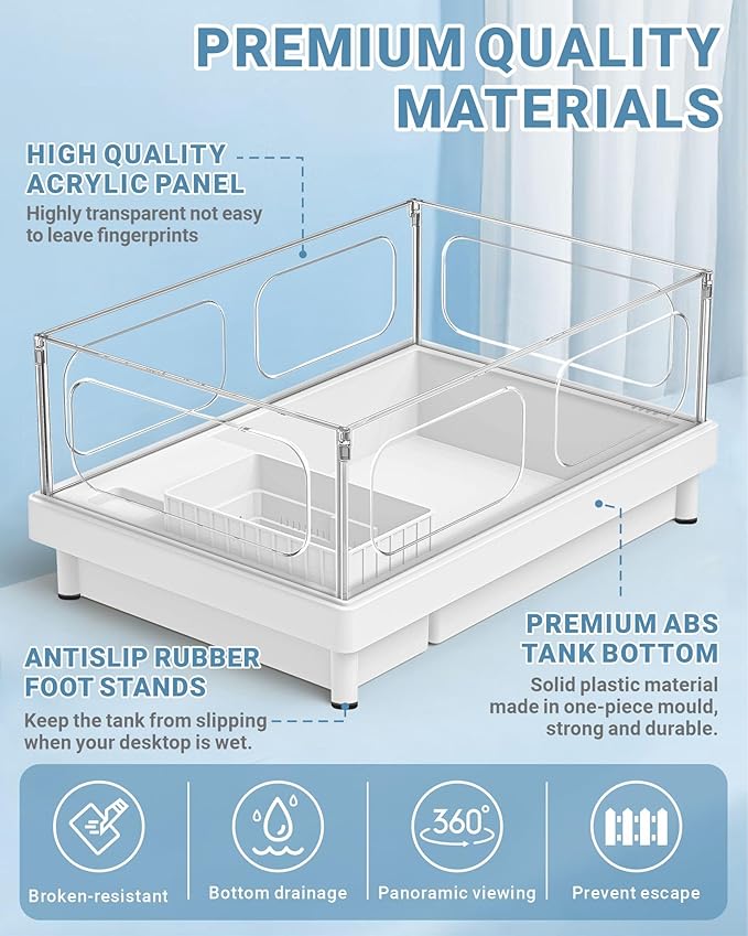 GOZILLA Small Turtle Tank Kit(Tank+Lamp+Filter), Acrylic Turtle Starter Kit with Adjustable Lamp, Reptile Habitat and Terrarium with Multi-Functional Areas for Small Reptiles. (White Kit)-PurrikoPets