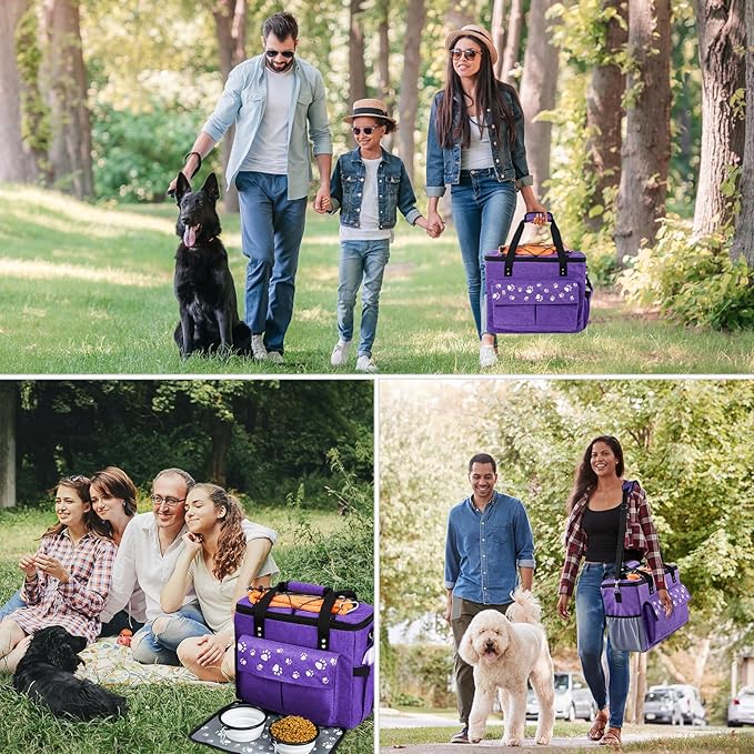 Dog Travel Bag, Airline Approved Dogs Bags for Traveling, 2 Dog 's Food Travel Container and Collapsible Bowls, Weekend Pet Travel Bags (X-Large)-PurrikoPets