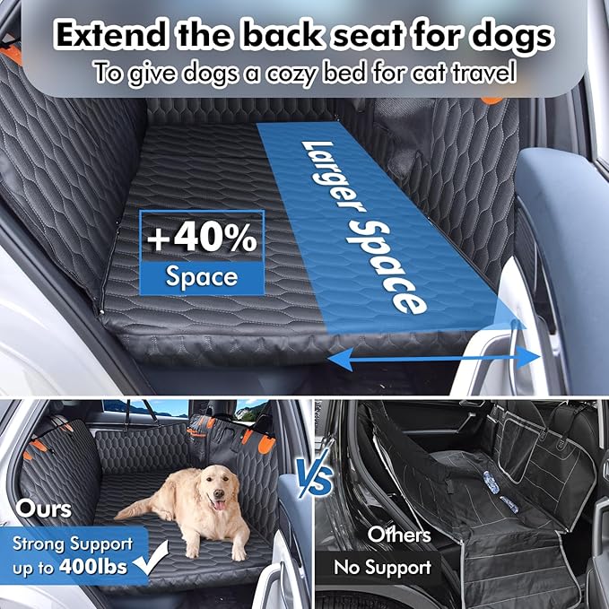 3-in-1 Convertible Dog Car Seat Extender & Booster Seat – 400lb Capacity, Waterproof 600D Oxford with Hard Bottom, Scratch-Proof Hammock for Cars & SUVs-PurrikoPets