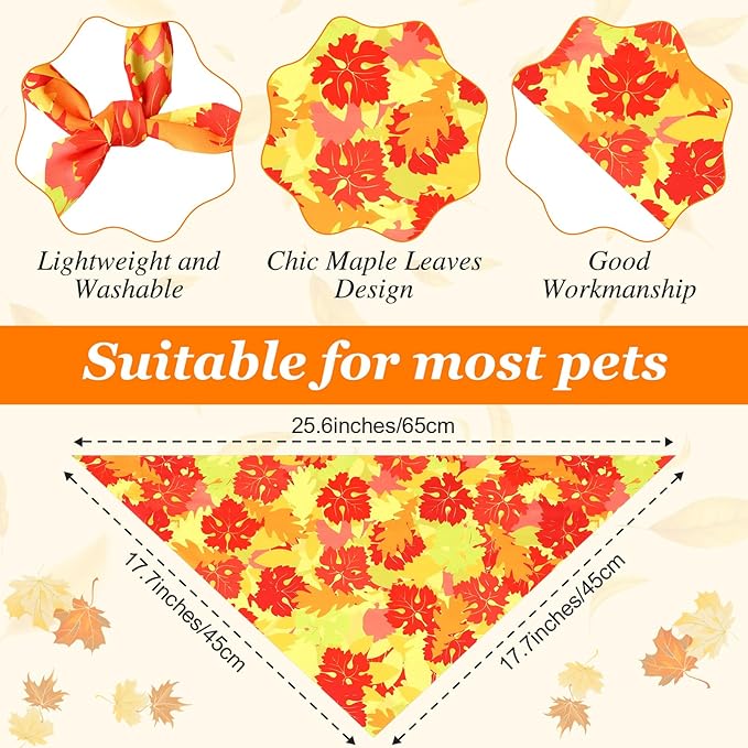 Abbylike 50 Pcs Fall Dog Bandana Bulk Maple Leaves Bandana for Dogs Triangle Kerchief Bibs Scarf for Small Medium Large Pet Autumn Thanksgiving Costume Accessories, 25 Styles (25.6 x 17.7 x 17.7 Inch)-PurrikoPets