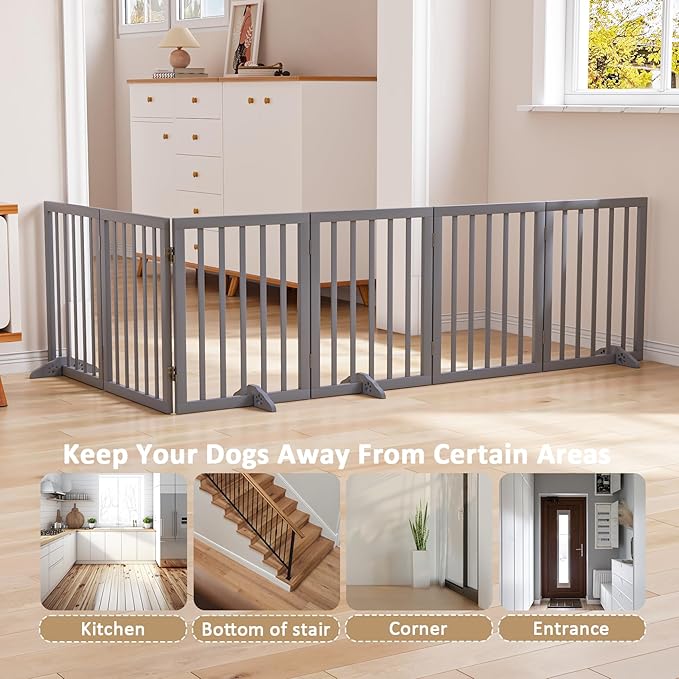 Dog Gate for Stairs 37-110" Wide, Fully Assembled Foldable Dog Gates for Doorways House, Freestanding Pet Gates for Dogs, Doogie Puppy Fence Gate-PurrikoPets