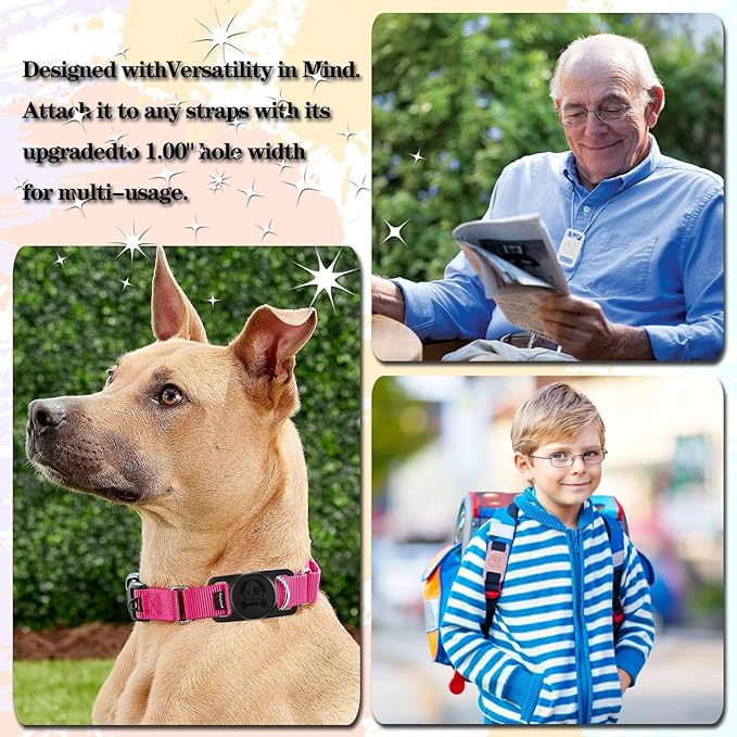 4 Pack Waterproof Dog Collar Holder Compatible with AirTag, Silicone Hidden Loop Holder for Airtag Tracker, Anti-Lost Dog Collar Accessories(Cyan,White,Black,Pink)-PurrikoPets