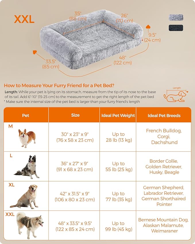 Feandrea Dog Bed, Orthopaedic Dog Sofa Bed for Large Dogs, Waterproof Ped Bed with Removable Washable Cover, 48 x 33.5 x 9.5 Inches, Gray Ombré UPGW234G01-PurrikoPets