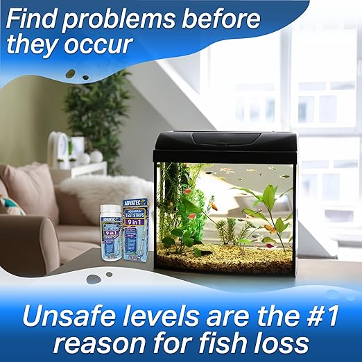 9 in 1 Aquarium Test Strips for Salt & Freshwater, Fish Tank Tester Kit for Iron, Copper, Carbonate, pH, Nitrate, Nitrite, Chlorine, Total Hardness & Alkalinity - 25 Count-PurrikoPets