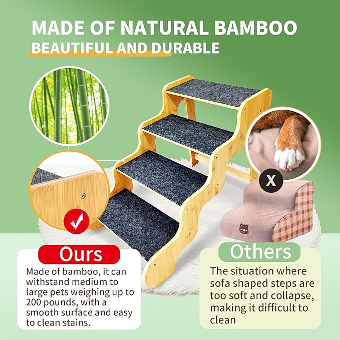 Dog Steps for Bed,24 Inches 5 Step Dog Stairs for Senior Pets to Get On 30 Inches High Beds/Car,Made of Bamboo Can Support Large Dogs Weighing Up to 160 LB-PurrikoPets
