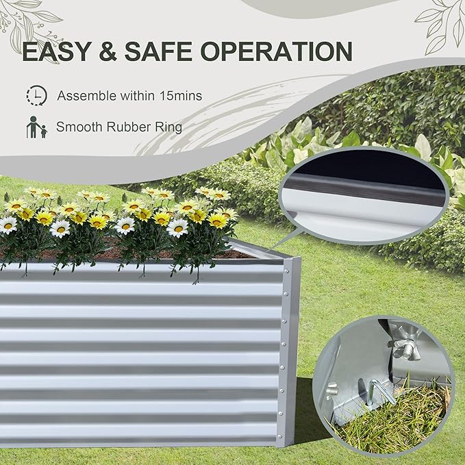 Domi Raised Garden Beds Outdoor, 8x4x2ft Thickening Tall Metal Rectangular Deep Root Box Planter for Vegetables, Flowers, Herbs, and Succulents 2" Deep w/ 456 Gallon Capacity - Silvery-PurrikoPets