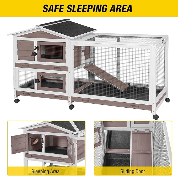 Aivituvin Rabbit Hutch Rabbit Cage Indoor with Casters Bunny Cage Outdoor for Small Animals with Pull-Out Tray-PurrikoPets