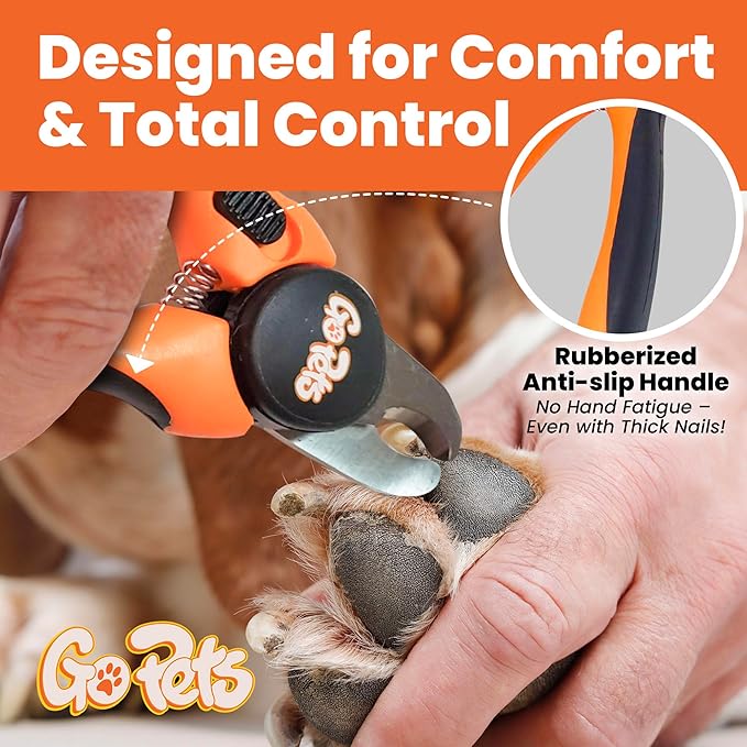 GoPets Nail Clipper for Large Sized Pets, Quick Sensor Safety Guard, Heavy Duty Trimmer for Thick Nails, Stainless Steel Blades, Grooming Tool for Dogs & Cats, Non-Slip Handle, Built-in Nail File-PurrikoPets