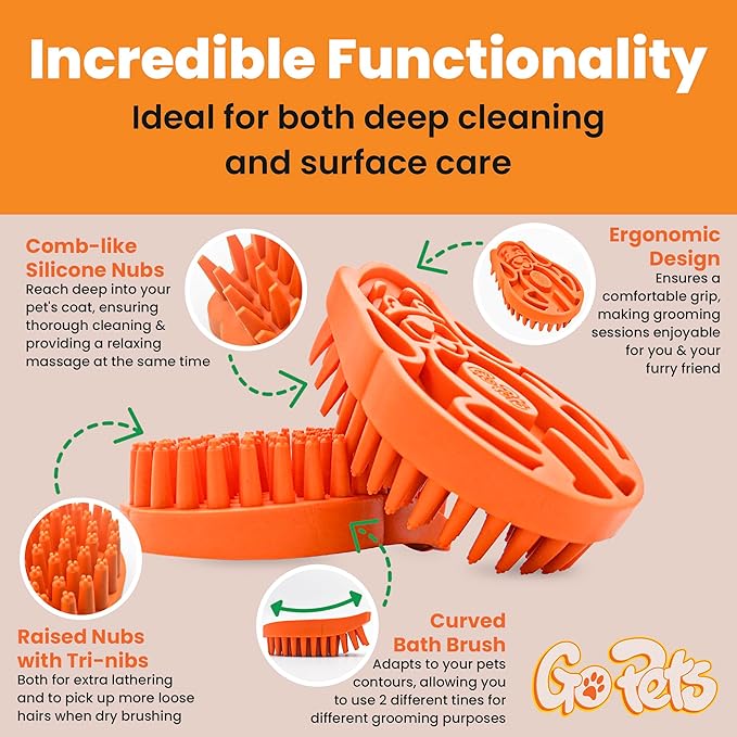 GoPets Curry Comb Bath Brush for Cleaning & Grooming, Silicone Shampoo Scrubber for Shedding & Massage, Rubber Dog Wash & Grooming Brush, Pet Bath Supplies for Long & Short Hair Dogs & Cats-PurrikoPets