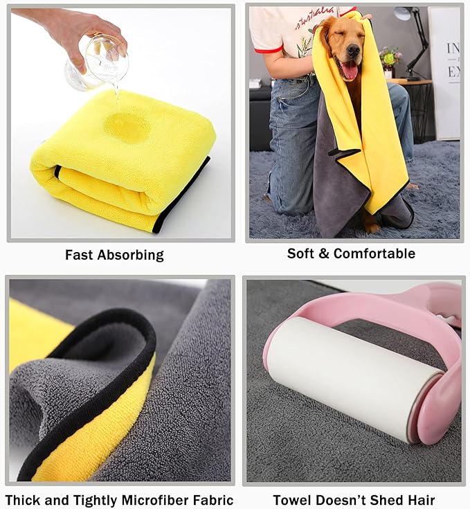 Dog Towel - 2 Pack Large Dog Bath Towel Super Absorbent Microfiber Beach Towels for Quick Drying Small Medium Large Dogs and Cats, Machine Washable,55.1x27.5 inch,Yellow Green-PurrikoPets