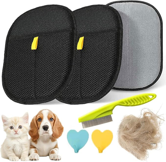 2pcs - Pet Hair Removel Glove for Cats & Dogs, Electrostatic Pet Hair Removal Gloves for Couch, Cat Grooming Gloves, Reusable Cat and Dog Hair Removel for Sofas, Furniture, Carpets and Curtains-PurrikoPets