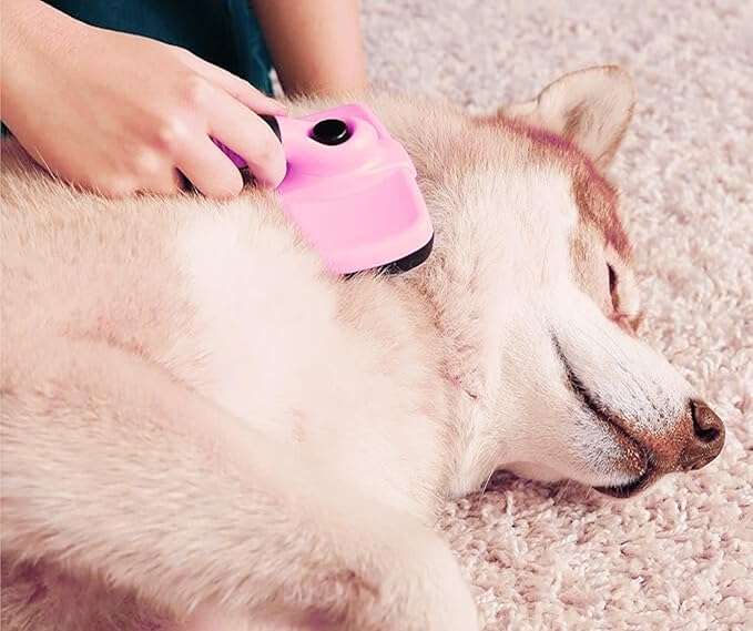 3-in 1 Dog & Cat Grooming Supplies- Self-cleaning Slicker Brush, Deshedding Rake Comb, And Finger Toothbrush For Dogs & Cats | Perfect For Pet Grooming Kit, Dematting And Dental Tool (pink)-PurrikoPets