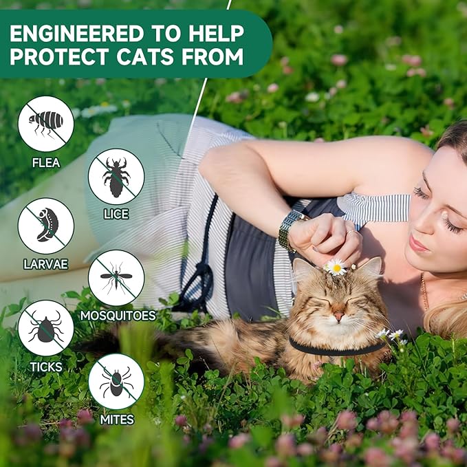 4 Pack Flea Collar for Cats, Cat Flea and Tick Treatment, 8 Months Protection Flea and Tick Prevention for Cats, Waterproof Cat Flea Collar, Adjustable Cat Flea and Tick Collar for Cats Kittens, Black-PurrikoPets