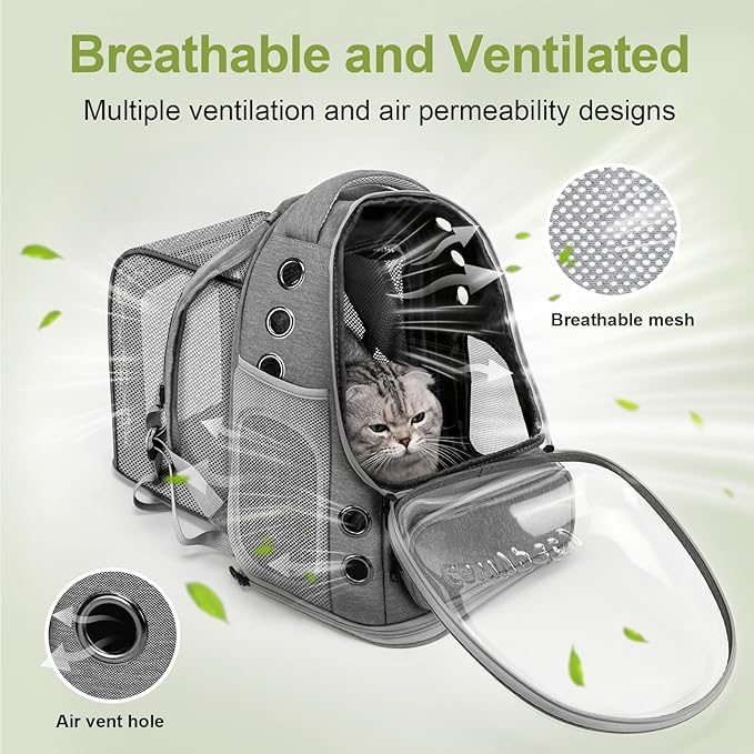 Expandable Cat Backpack,Cat Bubble Backpack Carrier for Carrying Cats, Pets and Small Dogs,Airline-Approved,Designed for Travel, Hiking, Walking,Car （Grey-PurrikoPets