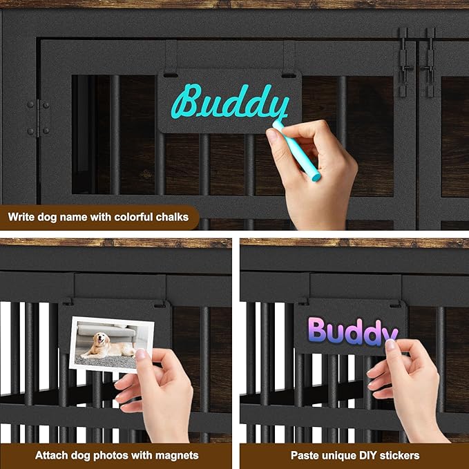 EasyCom 48"/42"/33" Dog Crate Furniture with Name Tag, Heavy Duty Dog Kennel Indoor for Large Dogs, Escape-Proof and Chew-Proof Dog Cage for high Anxiety Dog, Decorate House as TV Stand, End Table-PurrikoPets
