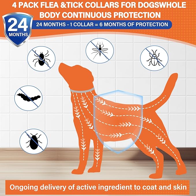 4 Pack Flea and Tick Collar for Dogs - 25" Adjustable Collar Fits Dogs, Long-Lasting 24-Month Protection for Small, Medium, and Large Dog – Waterproof Flea Tick Prevention-PurrikoPets