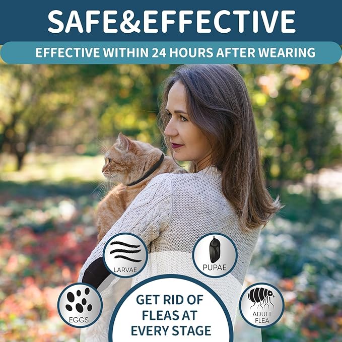 Flea and Tick Collar for Cats - 4 Pack, 32 Month Protection Treatment, Waterproof, Natural Prevention, Adjustable for Cats & Kittens (Black Grey)-PurrikoPets