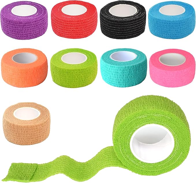 9 Pack 1" x 5 Yards Self Adhesive Bandage Wrap Self Stick Wrap for Ankle, Wrist, Finger, Sports, Breathable Cohesive Vet Tape for Pets (Multi Colors)-PurrikoPets