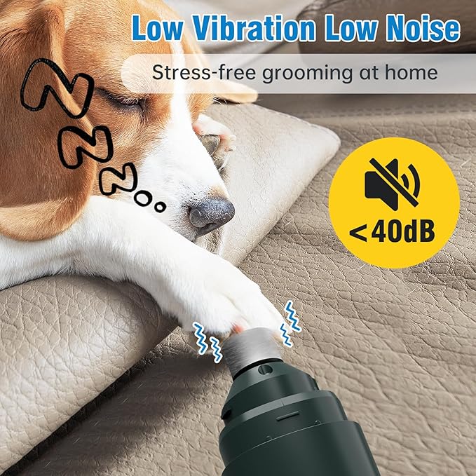 Dog Nail Grinder, 7-Speed Quiet Electric Dog Nail Trimmers, Dog Nail Clippers with Sponge Dust Collection & File for Small Medium Large Dogs, Rechargeable Pet Paw Grooming Supplies Ki(Green)-PurrikoPets