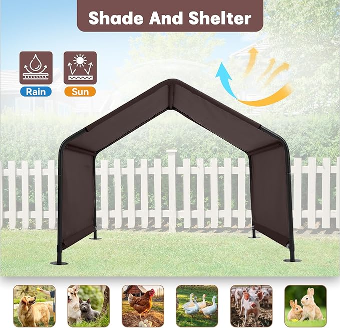 Dog Shade Shelter Outdoor 4'x4'x3' Tent for Large Medium Dogs, Outside Sun Rain Canopy Pet House for Livestock Pigs Cats with Waterproof Roof Ground Nails,Brown-PurrikoPets