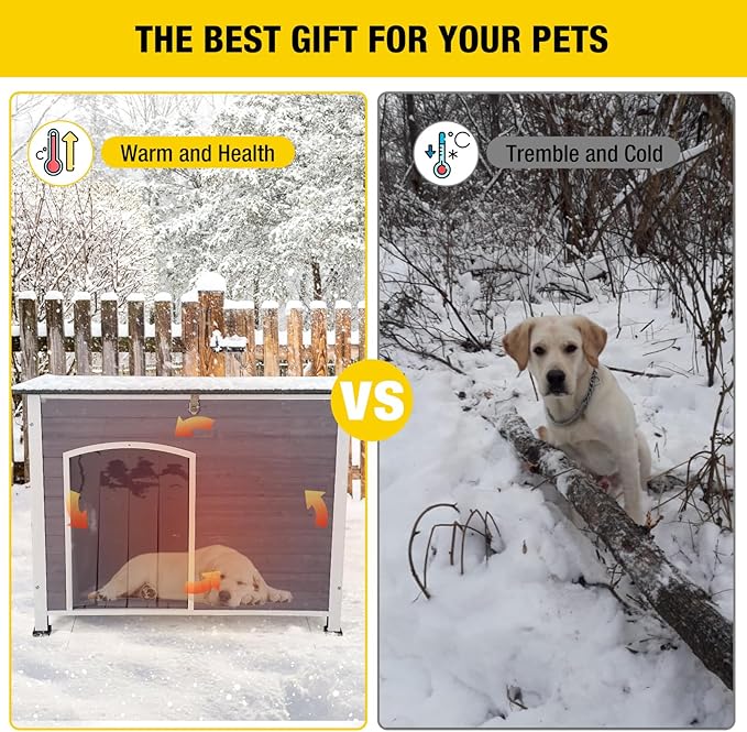 Aivituvin Insulated Dog House for Winter Outdoor Dog Kennel with All-Around Iron Frame- 100% Insulated Guarantee-PurrikoPets