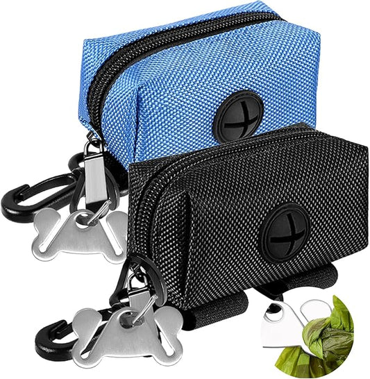 Dog Waste Bag Dispenser Pet Poop Bags Holder for Doggie Waste Bags Dispensers Soft Fabric Zipper Small Doggy Puppy Pouch for Leash Accessory Attachment with Carrier,2PCS Blue&Black-PurrikoPets