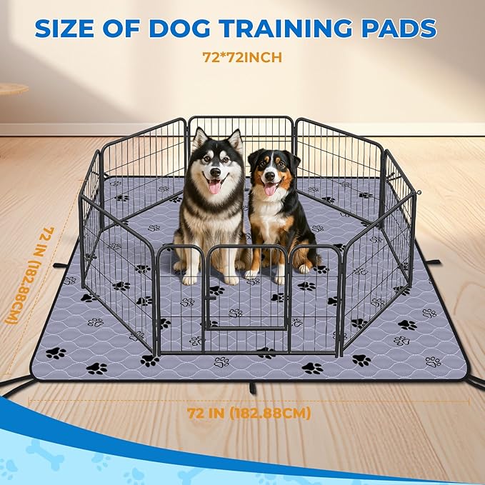 Fostanfly Washable Pee Pads for Dogs, 72"x72"-1 Pack Extra Large Reusable Potty Pads for Floor, Non-Slip Waterproof Pet Playpen Mat for Puppy/Senior Dog Whelping Incontinence-PurrikoPets