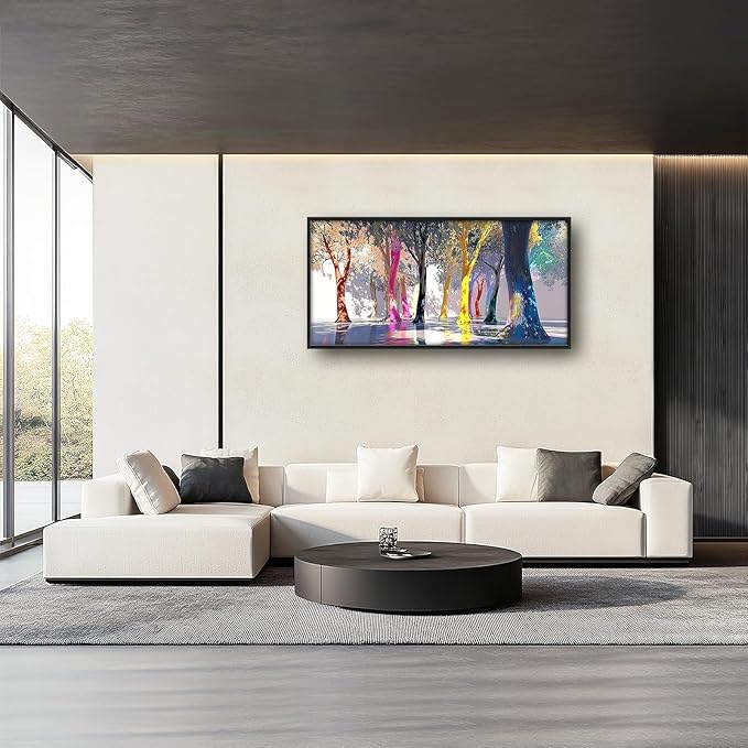 Framed Large Trees Wall Art for Living Room, Oversized Abstract Forest Wall Decor Colorful Nature Canvas Painting Modern Artwork Home Decoration for Living Room Bedroom Dining Room Office 60"x30"-PurrikoPets