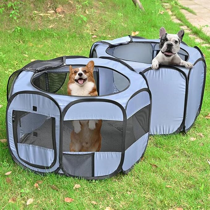EighteenTek XLarge 2-in-1 Pop up Dog Playpen, Assembly-Free, with Leakproof Pet Pee Pads,Portable Foldable Cat Tent Enclosure Indoor Outdoors Puppy Kittens Small Animals Crates (M, 72" Lx36 Wx24 H)-PurrikoPets