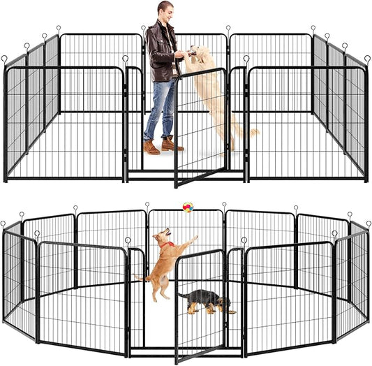 Dog Playpen Outdoor Extra Wide 12 Panels Heavy Duty Dog Fence 32" Height Anti-Rust with Doors Portable for RV Camping Yard, Total 32FT, 79 Sq.ft, Snowy Black-PurrikoPets